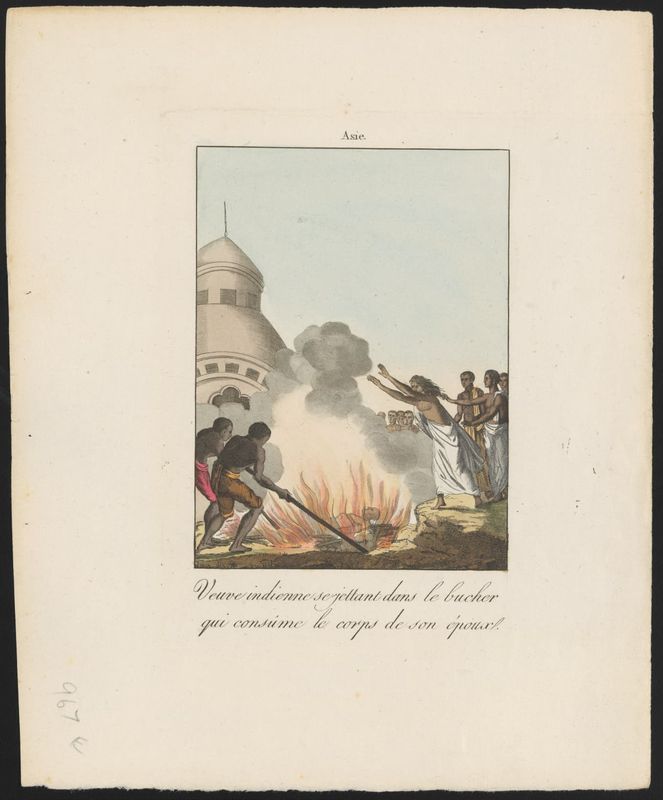 Veuve indienne se jettant dans le bucher qui consûme le corps de son époux.
