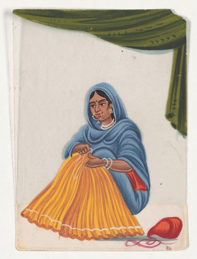 recto, [seated woman sewing]